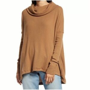 We The Free Brown Ribbed Cowl Neck Long Sleeve Oversized Sweater Casual Lounge